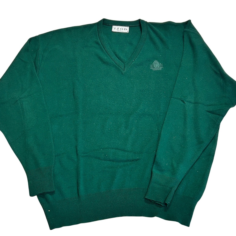 IZOD Mens‎ Green V Neck Long Sleeve Sweater Made in USA Size L
